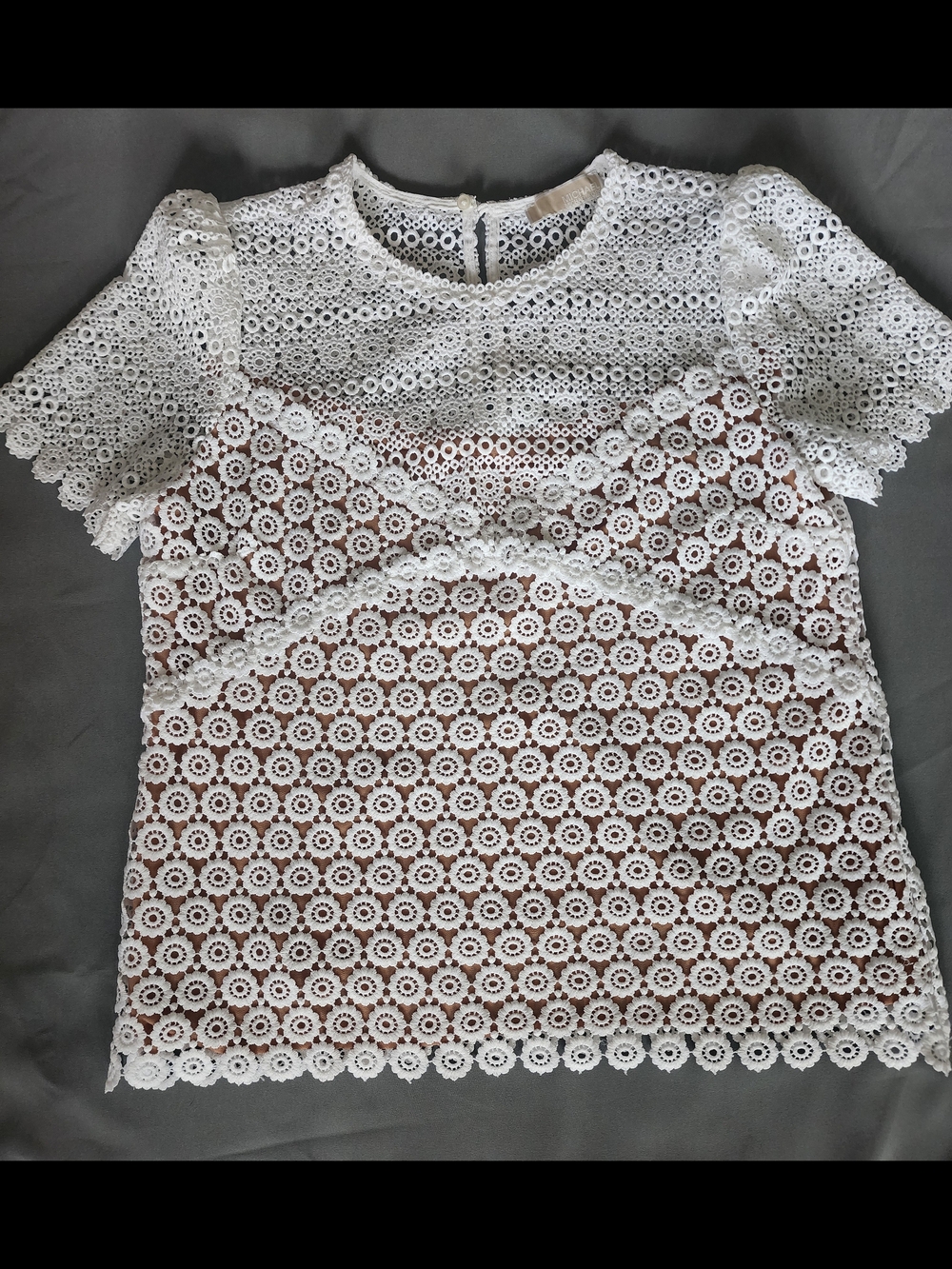 MICHAEL KORS White Guipure Lace Top - Geometric Floral Eyelet - Sz S